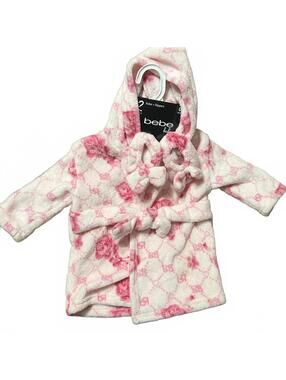 Bebe Baby Plush Hooded Robe with Slippers Set - 4MO